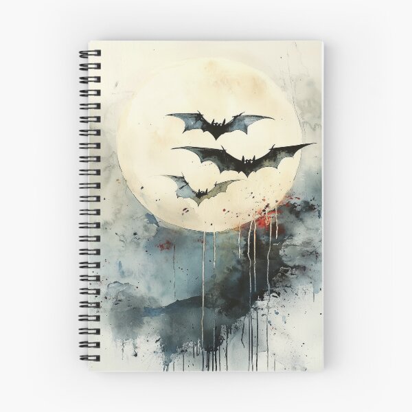 Aperçu de l'œuvre Chauves-souris abstraites volant contre une pleine lune – Aquarelle d'Halloween créée et vendue par solynneart.