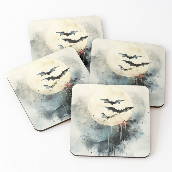 Item preview, Abstract Bats Flying Against a Full Moon – Watercolor Halloween Art designed and sold by solynneart.