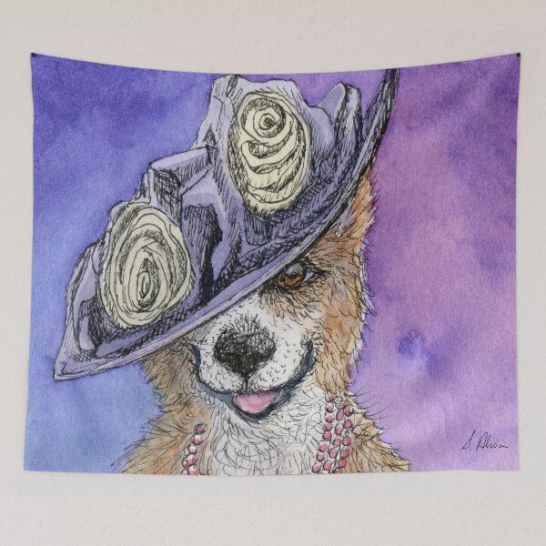Item preview, My fair corgi - Welsh corgi dog wearing a floral hat designed and sold by SusanAlisonArt.