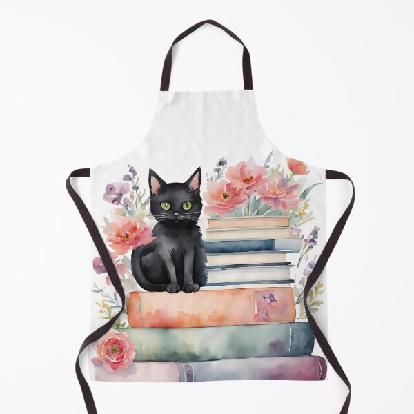 Item preview, Black cat sitting on books, black cat, flowers and books designed and sold by KolorellaS.