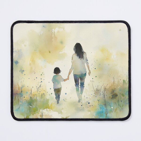 Item preview, Mother and Child Walking Hand-in-Hand – Watercolor Family Art designed and sold by solynneart.