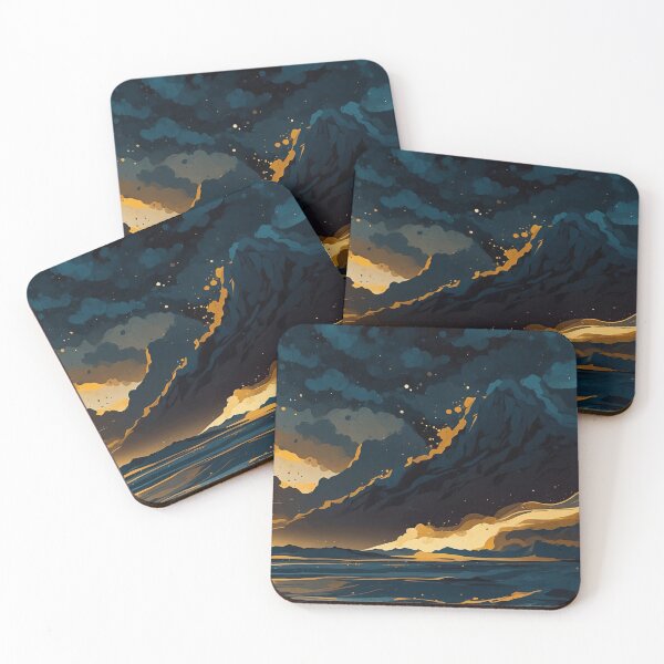 Item preview, Celestial Peaks Under Golden Twilight Sky designed and sold by ArtComixHaven.