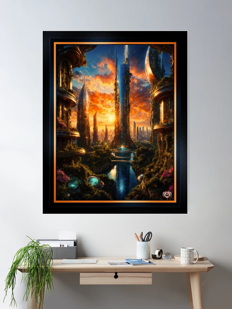 The Glopcian Tower In The Futuristic Eco Cityscape Of Plavin Enchanting AI Concept Art by Xzendor7 Wall Decor Poster Art Print