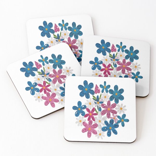 Item preview, blue, pink, and white quilled flowers designed and sold by PrintBreeze.