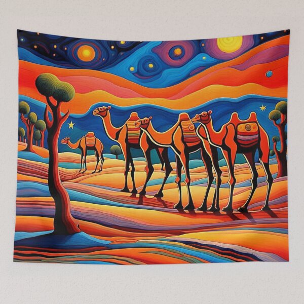Item preview, Desert Camel Train at night 1 designed and sold by George Hutton Hunter.