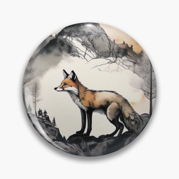 Item preview, Watercolor landscape painting, fox, animal in the wild, picturesque cityscape, watercolor, mountain landscape, mountain, serenity, calming,  beautiful landscape, skyline designed and sold by navitalidesign.