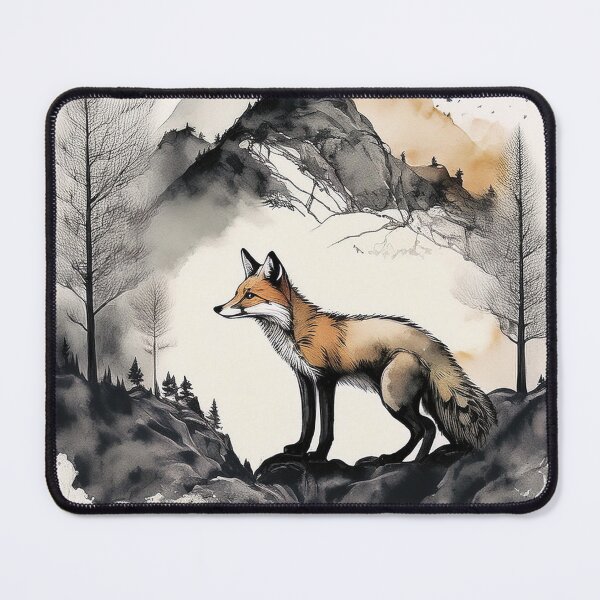 Item preview, Watercolor landscape painting, fox, animal in the wild, picturesque cityscape, watercolor, mountain landscape, mountain, serenity, calming, beautiful landscape, skyline designed and sold by navitalidesign.