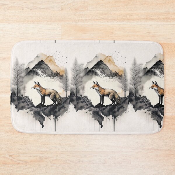 Item preview, Watercolor landscape painting, fox, animal in the wild, picturesque cityscape, watercolor, mountain landscape, mountain, serenity, calming,  beautiful landscape, skyline designed and sold by navitalidesign.