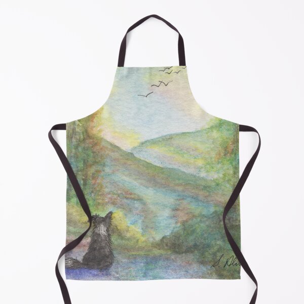 Item preview, A Border Collie dog looks out at the hills towering above him. designed and sold by SusanAlisonArt.