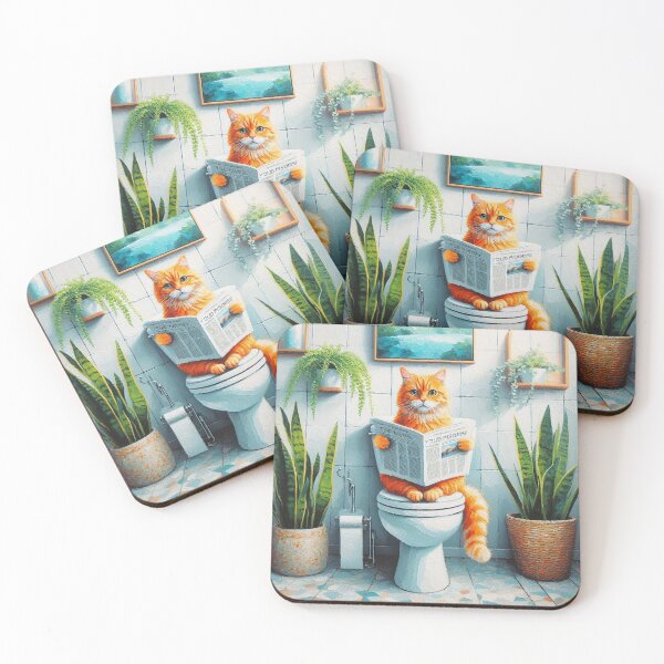 Item preview, Whimsical Orange Cat on Toilet with Newspaper designed and sold by racketrhythms.