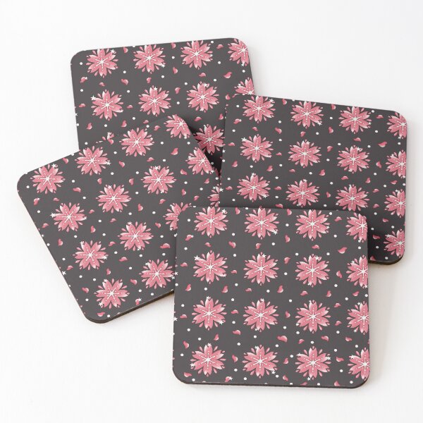 Item preview, Pattern  floreale  rosa e nero con  fiorindinciliegio stilizzati stile giapponese con sfondo scuro. Arte botanica . Design elegante designed and sold by Lucia85.