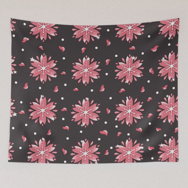 Item preview, Pattern  floreale  rosa e nero con  fiorindinciliegio stilizzati stile giapponese con sfondo scuro. Arte botanica . Design elegante designed and sold by Lucia85.