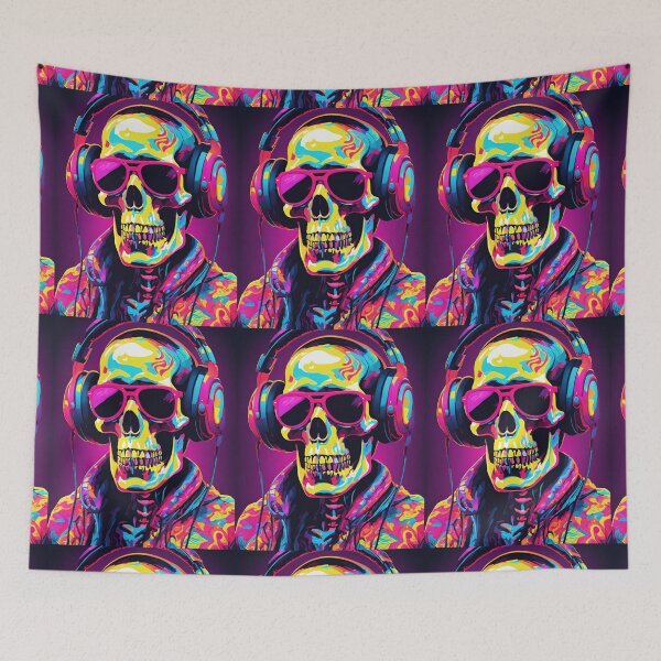 Item preview, Colorful  Hipster Skeleton in Pink Glasses and Headphones designed and sold by KolorellaS.