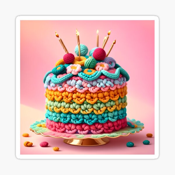 Pastel de cumpleaños con abanicos de crochet Pegatina