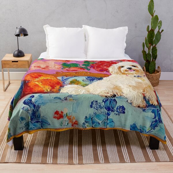 Item preview, Grandmillennial art, Terrier on a blue sofa designed and sold by SophieClimaArt.