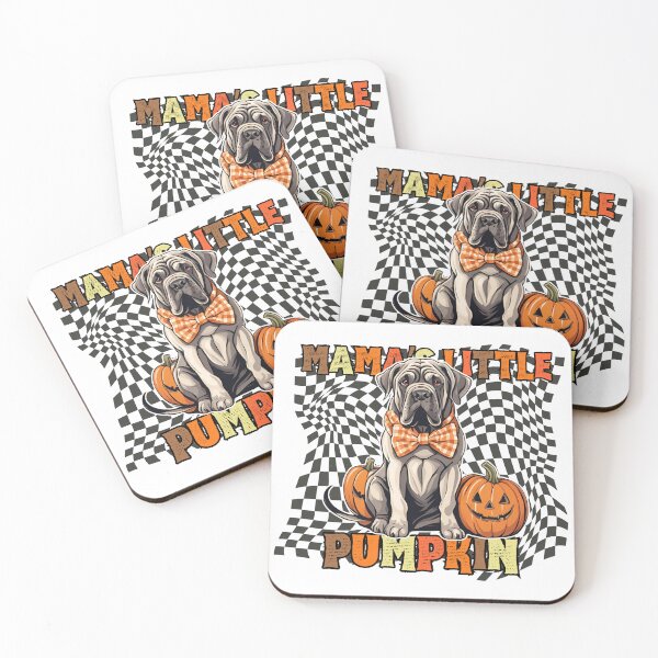 Item preview, "Mama's Little Pumpkin" - Mastino Napoletano in Halloween Pumpkin with Checkered Background designed and sold by GoodyPaws.