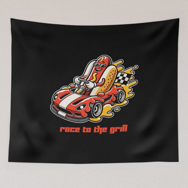 Item preview, Hot Dog Driving a Ketchup and Mustard-Covered Race Car designed and sold by MaateoDesign.