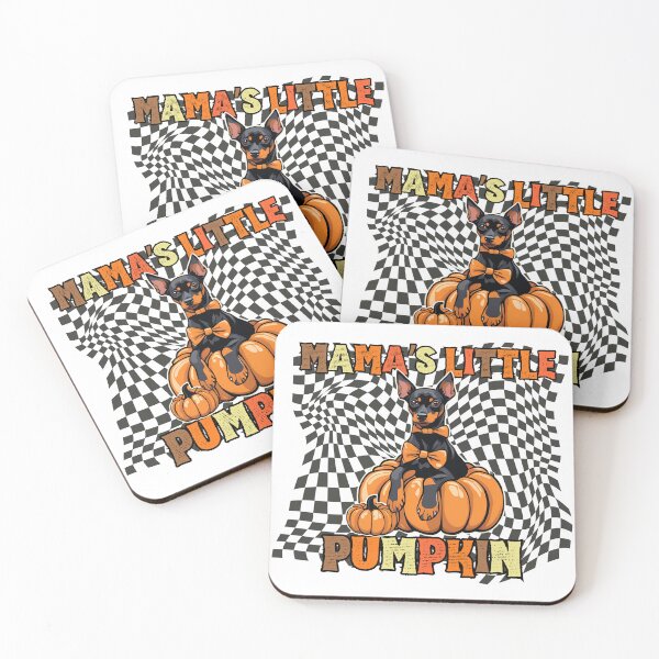 Item preview, "Mama's Little Pumpkin" - German Pinscher in Halloween Pumpkin with Checkered Background designed and sold by GoodyPaws.