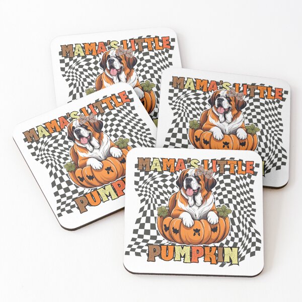 Item preview, "Mama's Little Pumpkin" - Saint Bernard in Halloween Pumpkin with Checkered Background designed and sold by GoodyPaws.