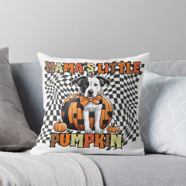Item preview, "La pequeña calabaza de mamá": perro pastor de Asia central con calabaza de Halloween y fondo a cuadros designed and sold by GoodyPaws.