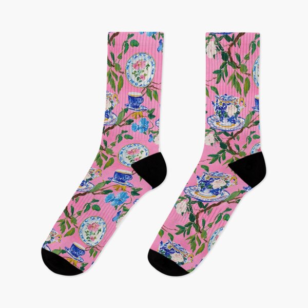 Item preview, Flores chinoiserie y porcelana sobre fondo rosa preppy designed and sold by SophieClimaArt.