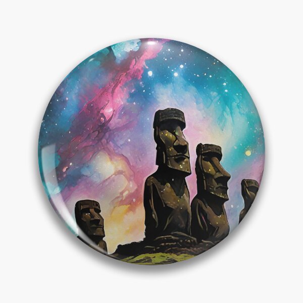 Item preview, Moai statues with galaxy sky background designed and sold by HardToFindMerchandise.