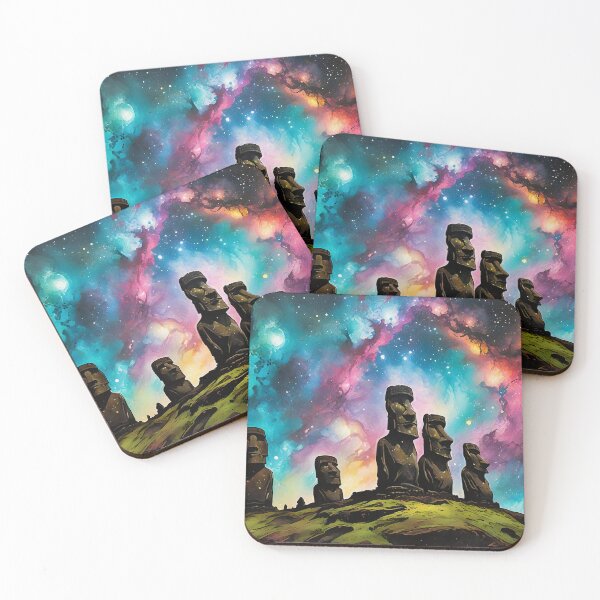 Item preview, Moai statues with galaxy sky background designed and sold by HardToFindMerchandise.