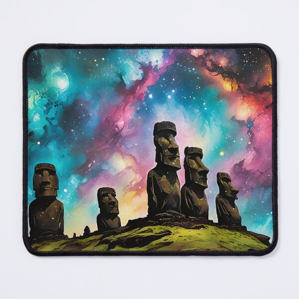 Item preview, Moai statues with galaxy sky background designed and sold by HardToFindMerchandise.