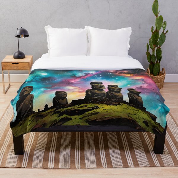 Item preview, Moai statues with galaxy sky background designed and sold by HardToFindMerchandise.