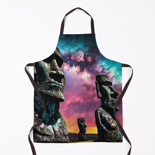 Item preview, Moai Statues oil painted style landscape art deco with galaxy sky. designed and sold by HardToFindMerchandise.