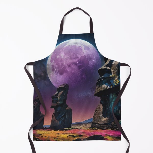 Item preview, Moai Statues with large Moon in sky designed and sold by HardToFindMerchandise.