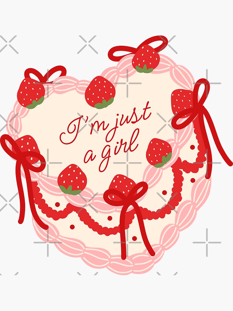 Thumbnail 3 von 3, Sticker, Ich bin nur ein Mädchen Vintage Erdbeer-Herz-Kuchen designt und verkauft von lulifilu.