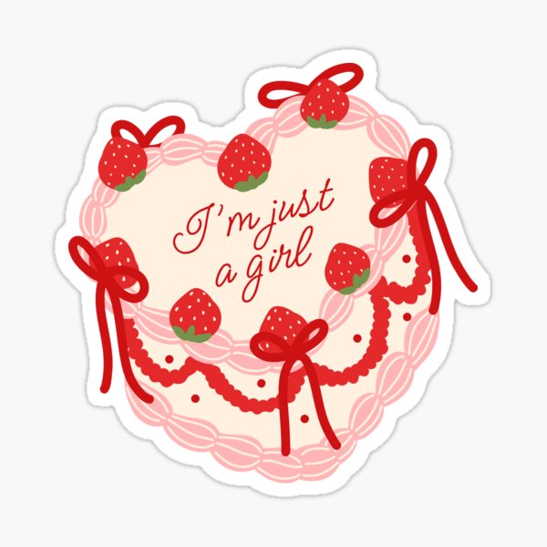 Vista previa del artículo con la obra «Pastel de fresa con forma de corazón estilo vintage "I'm Just A Girl"», diseñado y vendido por lulifilu.