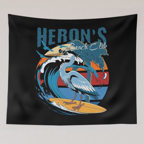 Item preview, HERON'S BEACH CLUB - SURFING HERON - RETRO SUNSET designed and sold by justyna-s28.