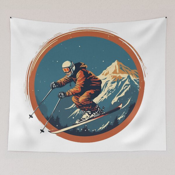 Item preview, Man skiing with a winter landscape in the background designed and sold by javierparra.