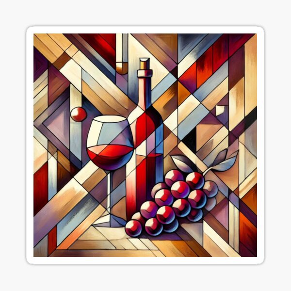 Item preview, Cubist Wine Art with Bold Geometric Shapes designed and sold by racketrhythms.