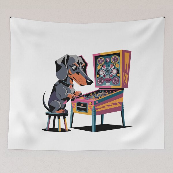 Item preview, Funny Dachshund Dog Playing Pinball Retro Graffiti designed and sold by Nature's Fancy.