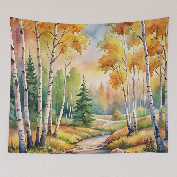 Item preview, aesthetic watercolor birch landscape garden scenery designed and sold by rlav123.