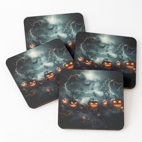 Item preview, Sinister Jack-o'-lanterns with Lightning in Dark Halloween Scene designed and sold by Fab-Haven.