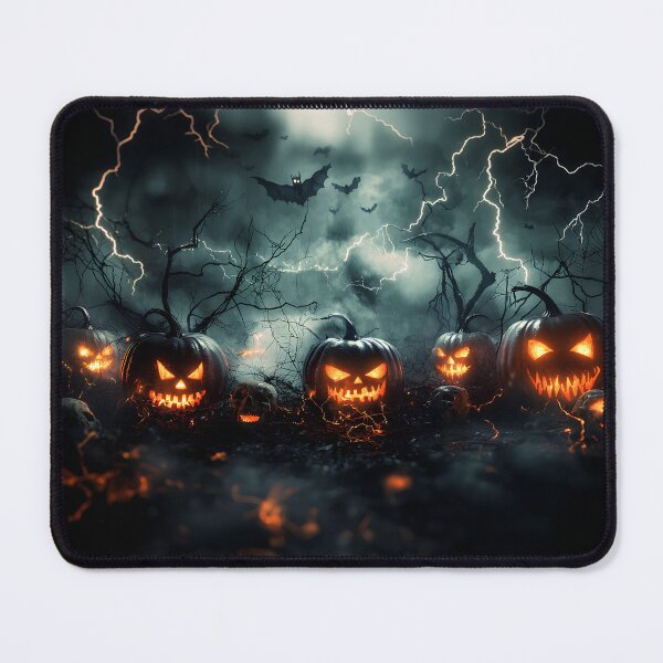 Item preview, Sinister Jack-o'-lanterns with Lightning in Dark Halloween Scene designed and sold by Fab-Haven.