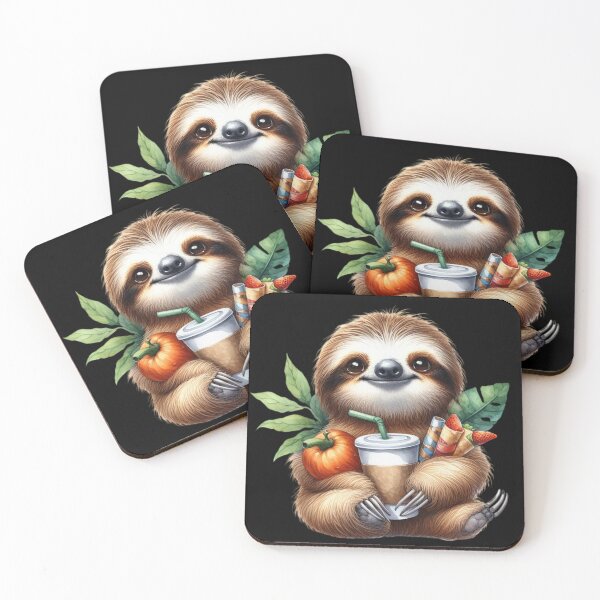 Item preview, Cute Baby Sloth with Pumpkin Coffee and Pancakes with Strawberry designed and sold by Amazing-Kortez.