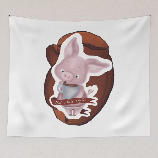 Item preview, Cute pink piggy with cup of coffee  designed and sold by TrusteeDesign.