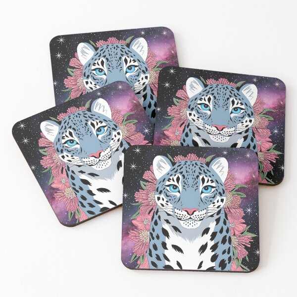 Item preview, Blue gepard cheetah leopard design against a pink floral and astral galaxy backdrop designed and sold by EmeraldeaArt.