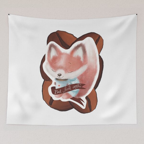 Item preview, Cute dreamy fox with cup of coffee  designed and sold by TrusteeDesign.