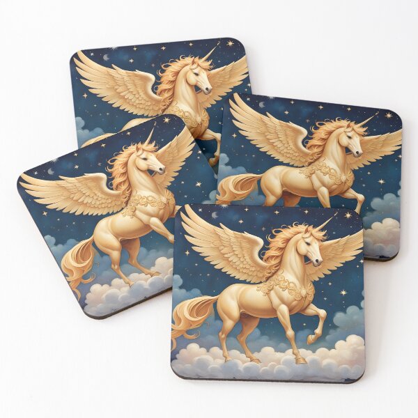 Item preview, CABALLO MÍSTICO DE UNICORNIO CON ALAS DORADAS EN EL CIELO ESTRELLADO designed and sold by Arts4U.