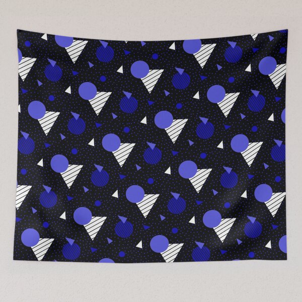 Item preview, 90s Retro Neon Blue Colorful Memphis Pattern Black designed and sold by EvergreenMotifs.