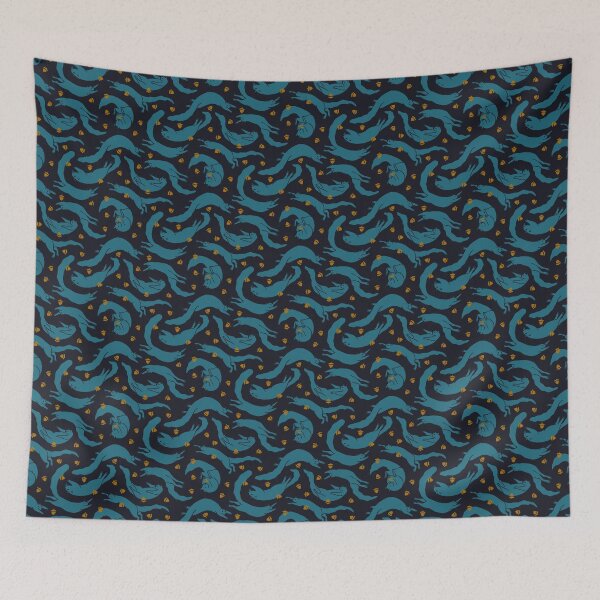 Item preview, Flying squirrels chasing acorns on midnight blue background designed and sold by aysegulkacar.