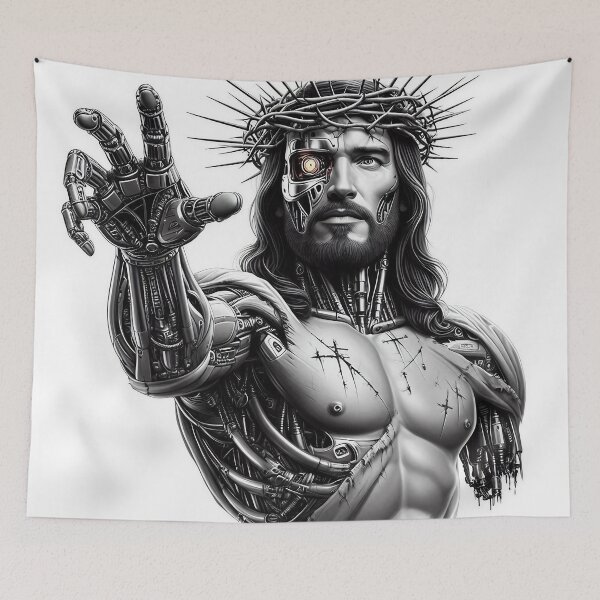 Item preview, Greyscale Cyborg Android Jesus designed and sold by jay-cack.