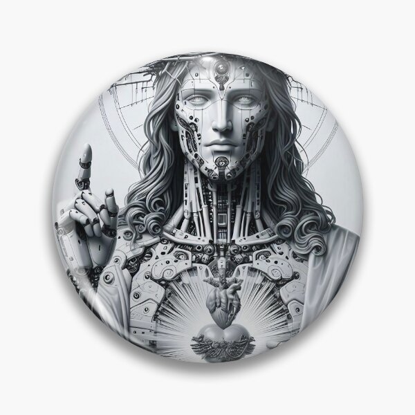 Item preview, Cyberpunk Cyborg Android Jesus in Greyscale designed and sold by jay-cack.