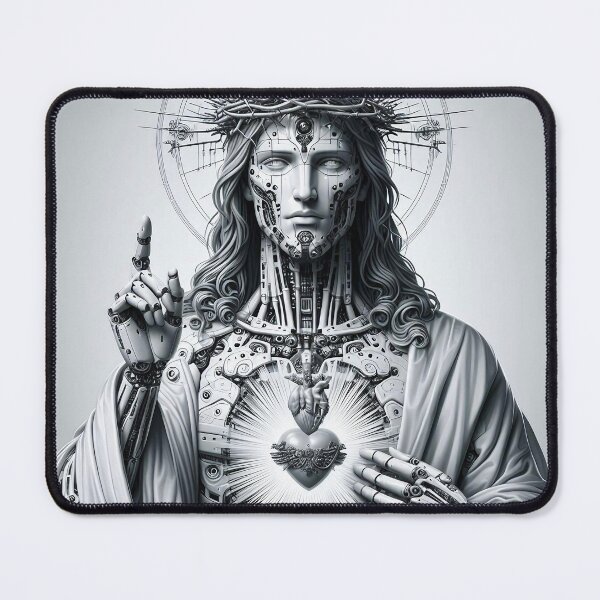Item preview, Cyberpunk Cyborg Android Jesus in Greyscale designed and sold by jay-cack.